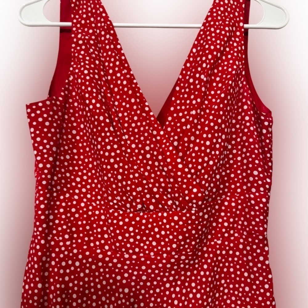 Sheri Martin Dress, Red and White Polka Dot, V Neck Dress, Size 8, EUC - Picture 2 of 4